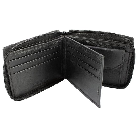 Men Wallet Leather ID Money Organizer Zipper Closure Black Bifold Wallet - Picture 7 of 14